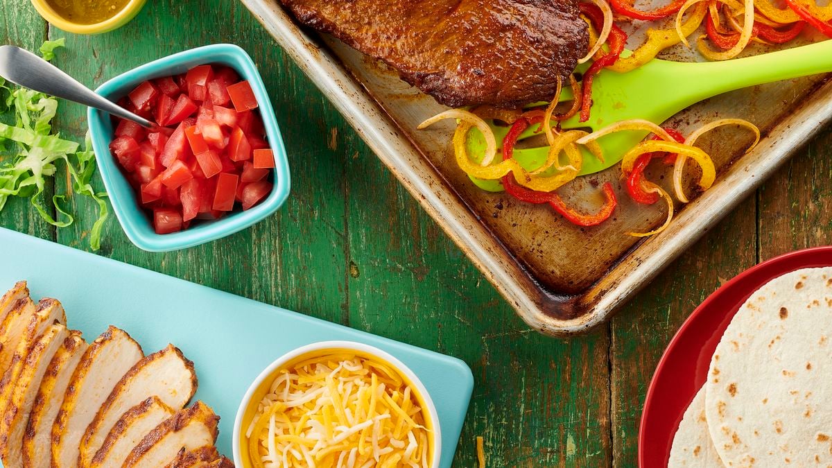 Sheet-Pan Chicken and Steak Fajitas